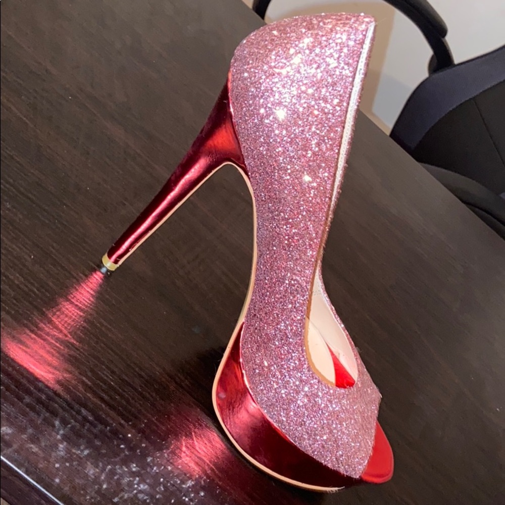 Pink and Red Glittery Platform Heels